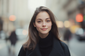 Obraz premium Stylish women captured in urban settings with glowing bokeh lights, showcasing natural beauty and the vibrant energy of the city. 