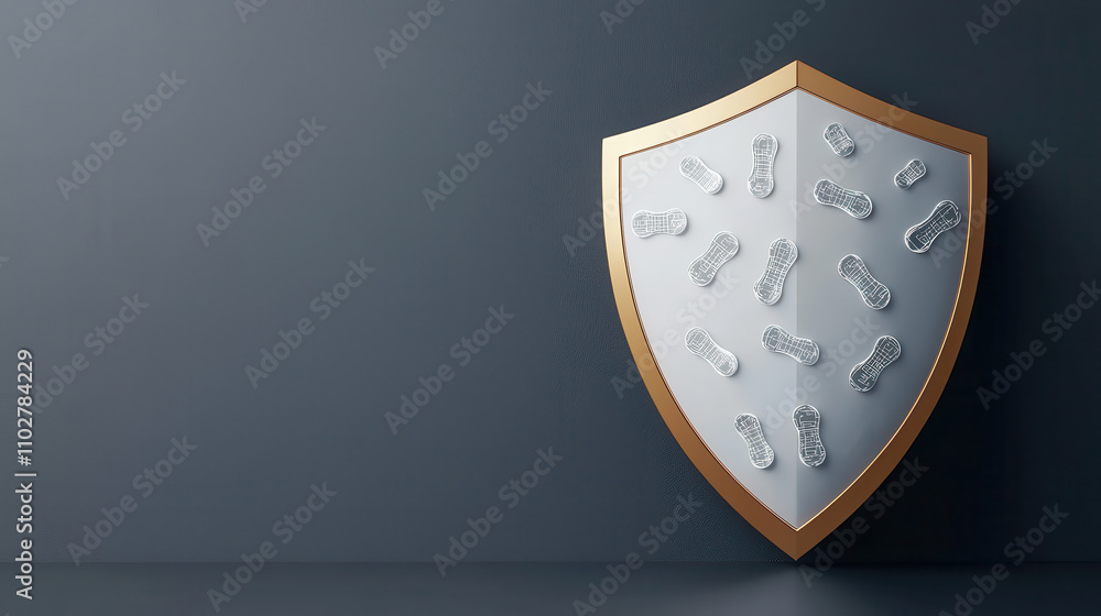 Poster 3d render of shield with digital footprints symbolizing protection and security. design features sle