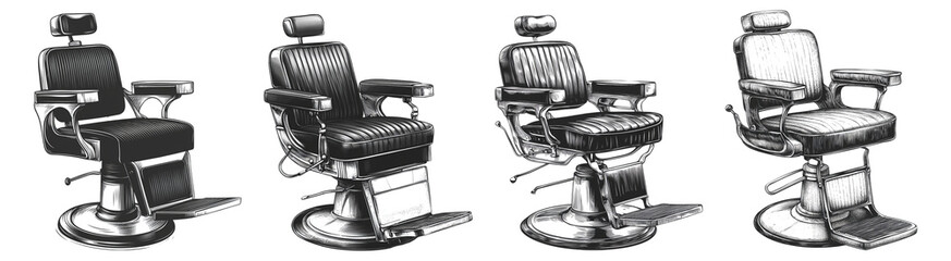 Collection Barber Chair Isolated On Transparent Background
