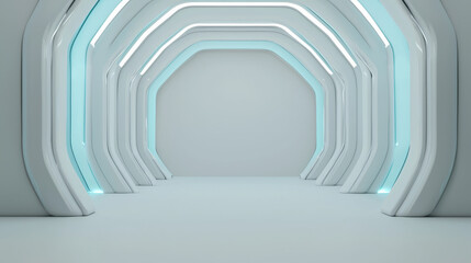 Fototapeta premium Futuristic tunnel interior with glowing lights and sleek design, ideal for sci fi settings. clean lines and modern aesthetics create captivating atmosphere