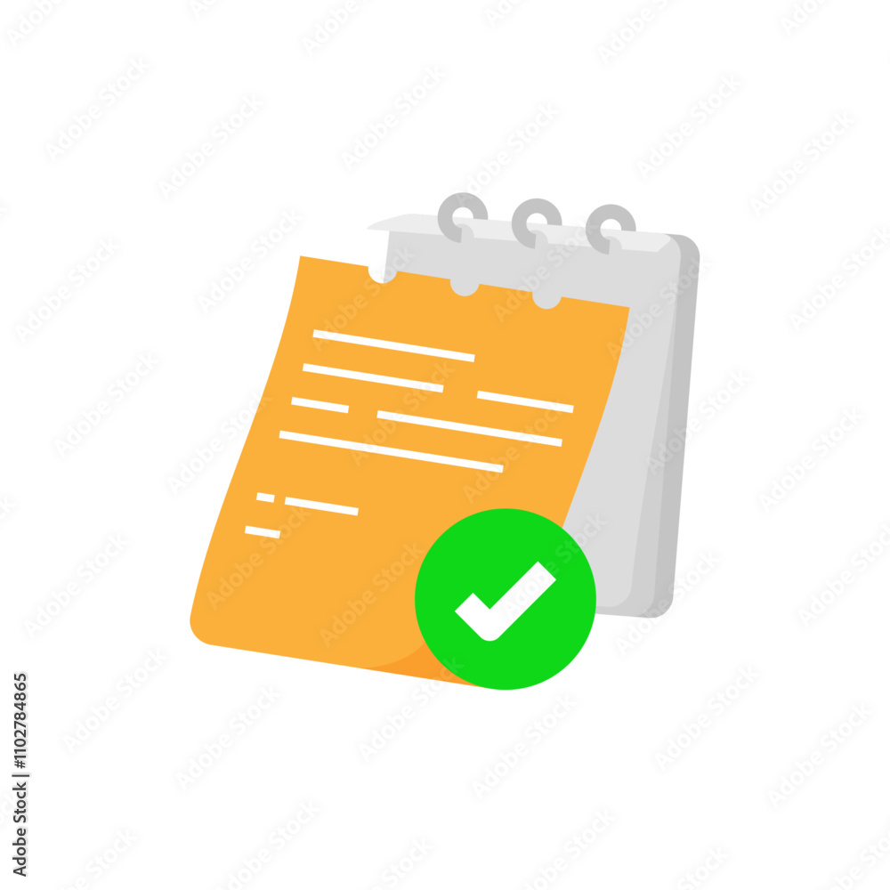 Poster illustration of a confirmed order concept. single note sheet with a prominent check mark, symbolizin