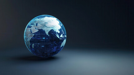 Fototapeta premium 3D rendering of Earth globe with data technology background, showcasing continents and digital network. This evokes sense of global connectivity and innovation