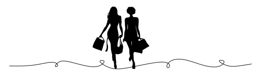 line art of shopping woman