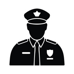 Black silhouette of A Police profile icon, Military serviceman design isolated white background