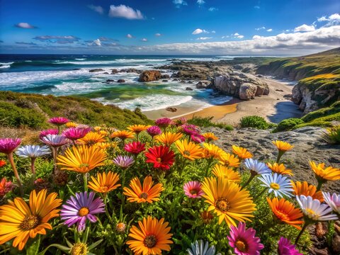 Wildflowers dance in the coastal breeze of Pearl Bay, Yzerfontein.