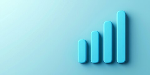 Obraz premium Three blue bars representing growth on a soft blue background.