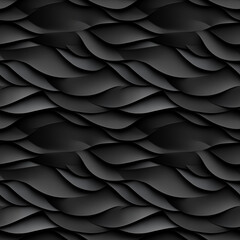 The image is a black and white photo of a black and white pattern of waves. The waves are very close together, creating a sense of depth and texture