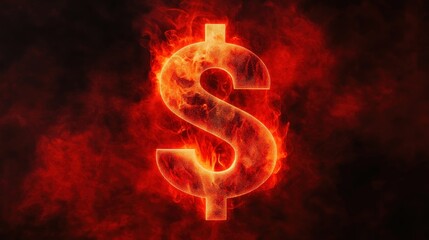 Burning Dollar Sign: Fiery Symbol of Financial Crisis