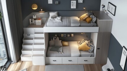 Stylish Bunk Beds with Storage for Kids' Room