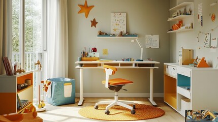 Vibrant Kids Study Room with Stylish Furniture