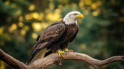 Obraz premium Majestic bald eagle perched on branch, gazing into the distance