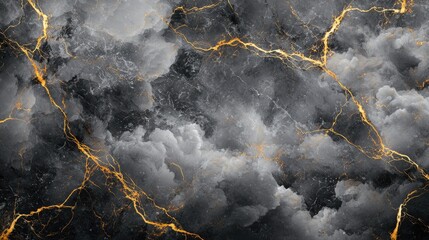Marble texture, surrounded by rounded edges with golden lines, decorative paintings, high-end gray and black color scheme, clouds.