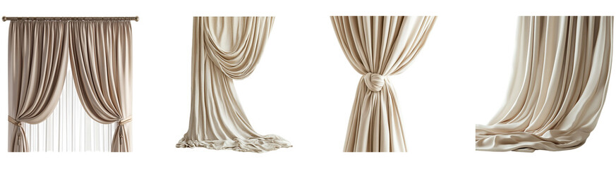 Collection Beige Curtain Isolated On Transparent Background