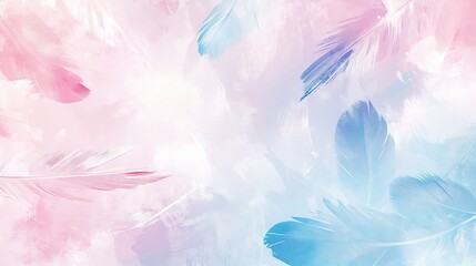 Obraz premium Soft Pastel Background with Feathers in Pink and Blue Tones