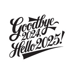 Handwritten brush-type lettering of Happy New Year 2025, Silhouette Calligraphy typography.