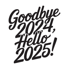 Handwritten brush-type lettering of Happy New Year 2025, Silhouette Calligraphy typography.