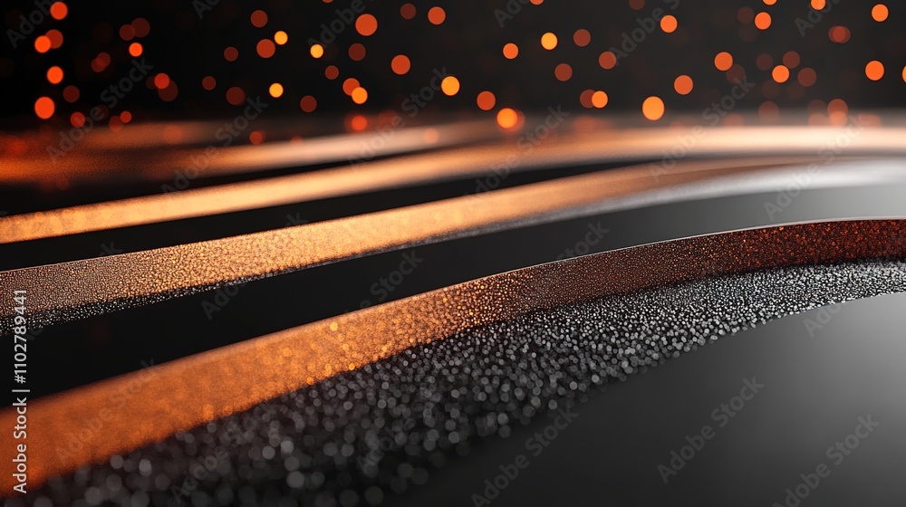 Poster abstract close-up of smooth black surface highlighted by shimmering droplets, illuminated by warm or