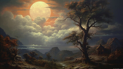 Looking at the red sun in the evening