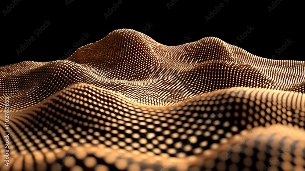 Aufkleber abstract 3d render of golden dots creating flowing hills against a dark background, invoking a sense