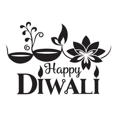 Happy Diwali holiday banner. Hand written greeting text. Vector illustration.