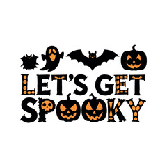 Happy Halloween Silhouette lettering calligraphy typography with bats, spiders, and pumpkins. Vector