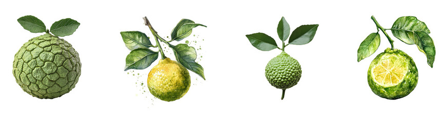 Fototapeta premium Collection Bergamot fruits Isolated On Transparent Background