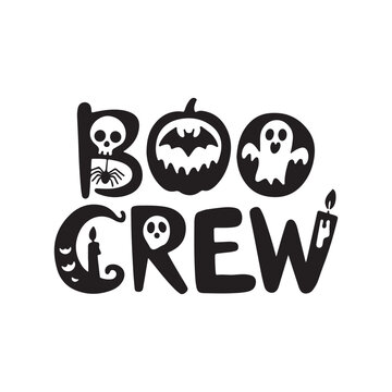 Happy Halloween Silhouette lettering calligraphy typography with bats, spiders, and pumpkins. Vector