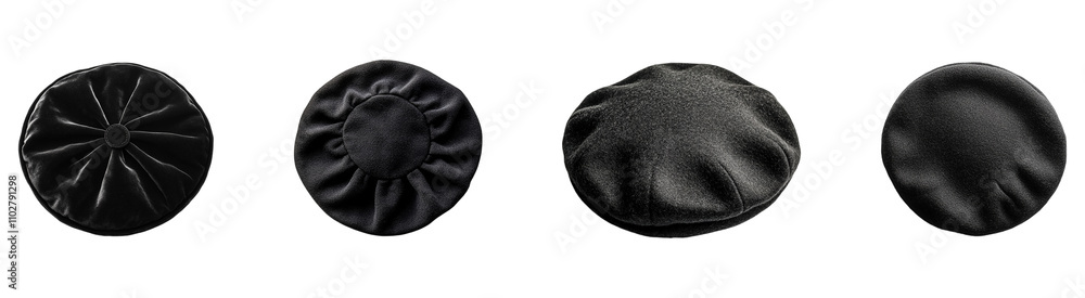 Wall mural Collection Black French Cap Beret Isolated On Transparent Background