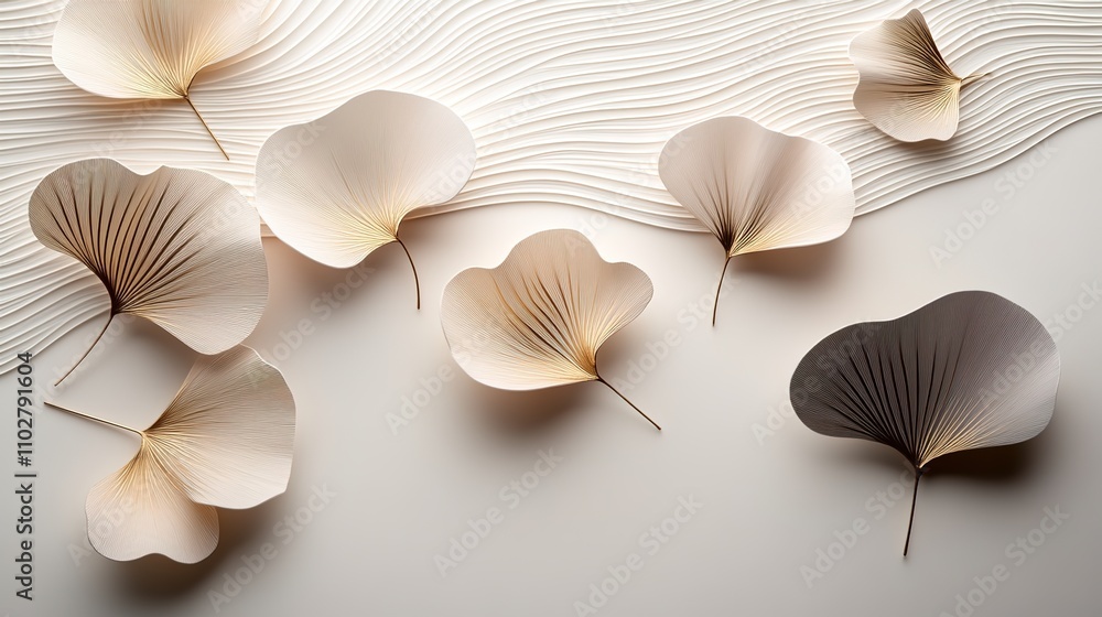 Poster delicate paper leaves on a textured background creating an elegant visual composition for nature, cr