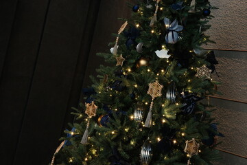 Beautiful Christmas Tree with Lights and Decorations - Festive Holiday Atmosphere