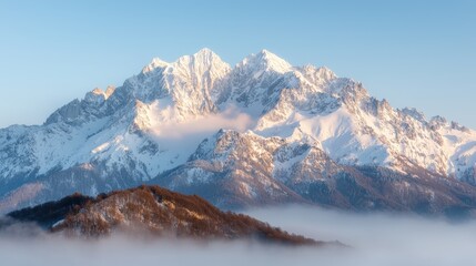 Majestic Snow Capped Alps  Winter Mountain Panorama  Sunrise  Fog  Peaks  Serenity