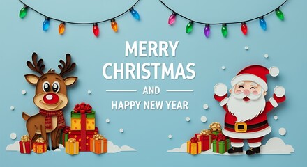 Fototapeta premium Various Christmas, New Year card and banner collection: Santa Claus, Christmas tree, snowman, reindeer, ornament, snowflake, snow covered village, xmas elements and decorations and many more.