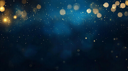 Obraz premium Abstract blue background with scattered gold glitter and bokeh with glow effect luxury christmas or new year celebration background design 