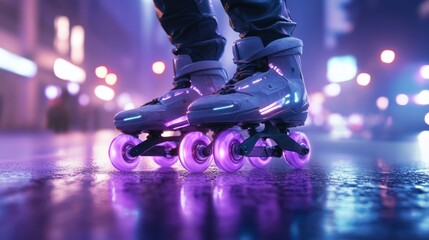 Neon Night Skate: Futuristic Rollerblading in a Cityscape