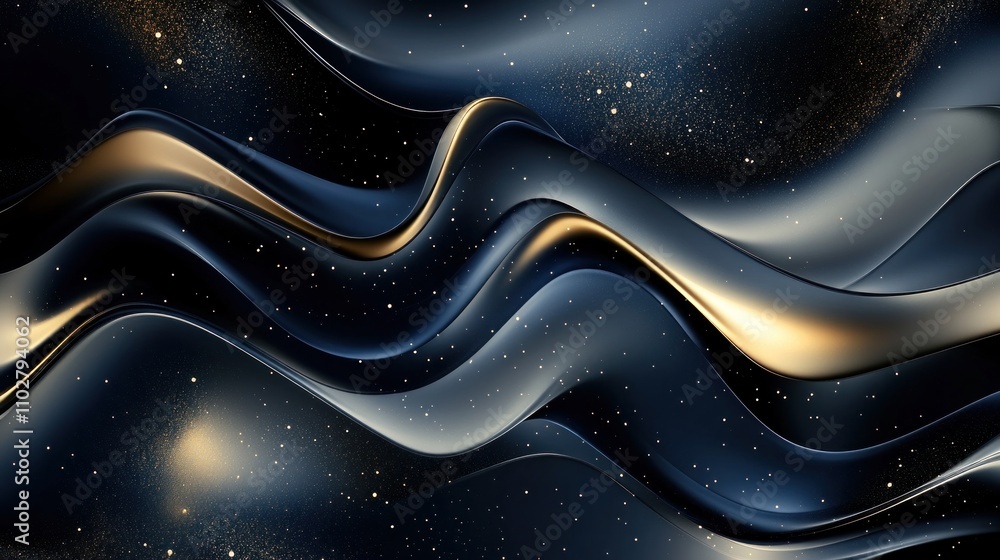 Aufkleber abstract wavy patterns in dark tones with hints of gold and shimmering elements.
