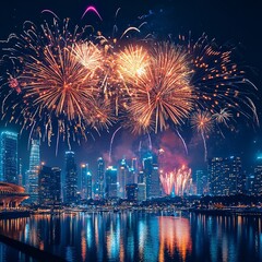 Fototapeta premium fireworks on the river