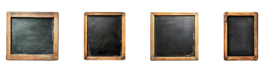 Fototapeta premium Collection Blank Black Board In Wooden Frame Isolated On Transparent Background