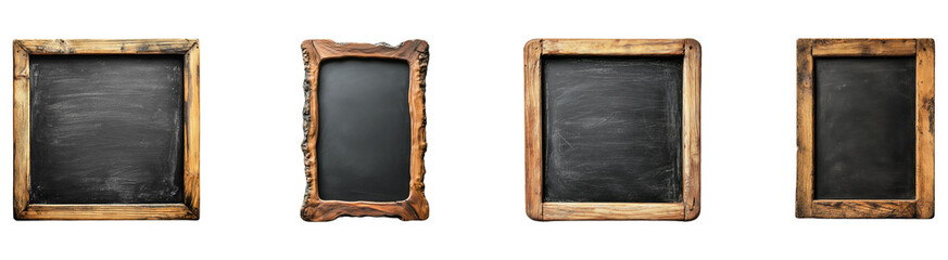 Collection Blank Black Board In Wooden Frame Isolated On Transparent Background