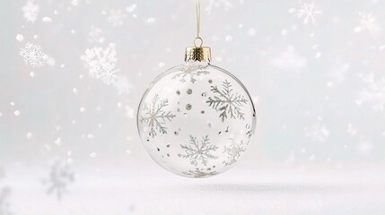 Fototapeta premium Elegant Transparent Christmas Ornament with Snowflakes and Sparkles