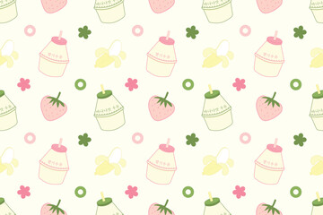 Milk drink yakult cute illustration seamless repeat pattern