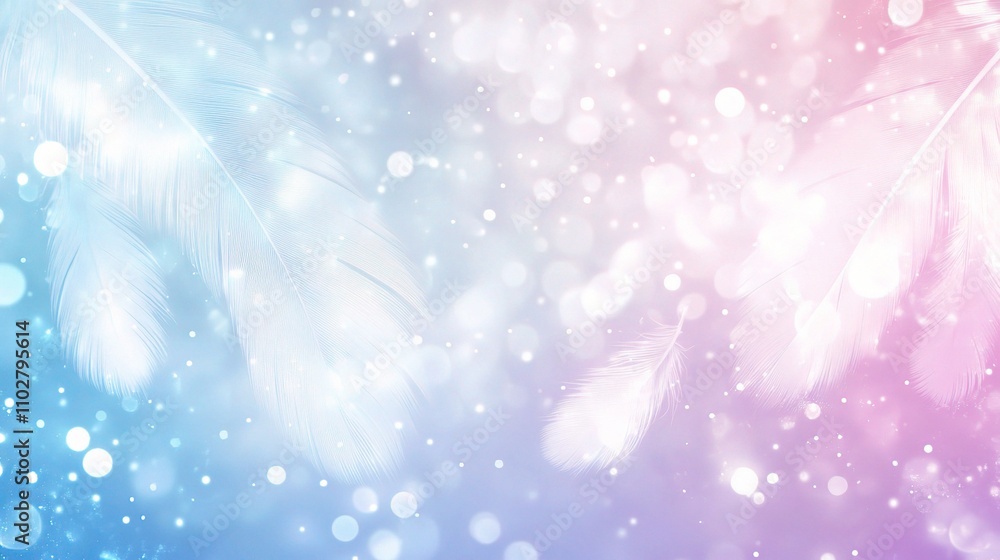 Poster soft colorful background with feathers and bokeh effect