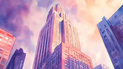 watercolor deco skyline