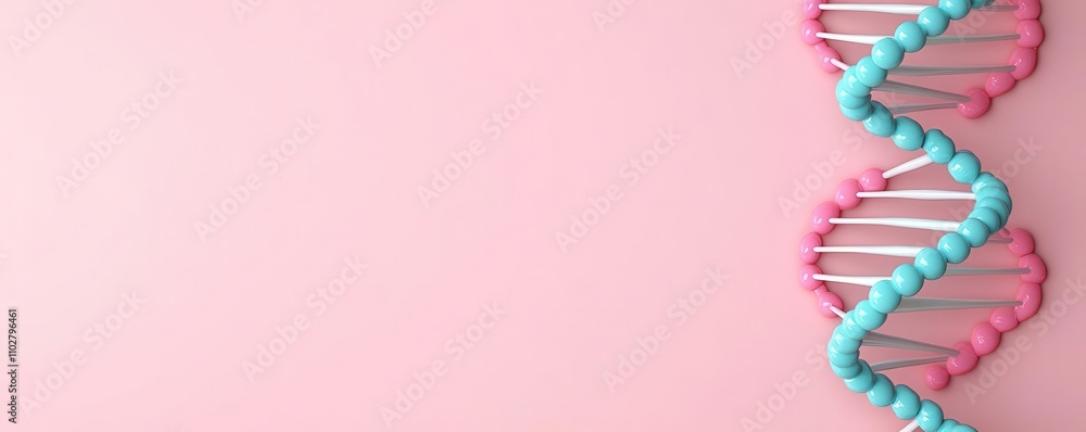 Poster a colorful dna double helix structure against a soft pink background, symbolizing genetics and molec