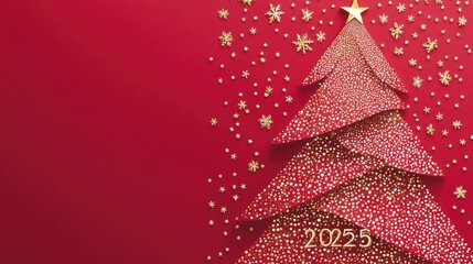 Festive Christmas Tree Decoration with Gold Stars and Numbers 2025