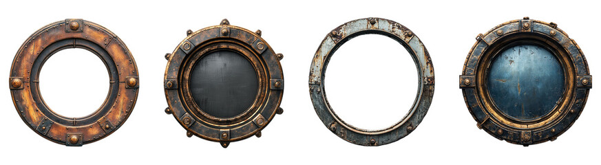 Collection Boat Ship Porthole Isolated On Transparent Background