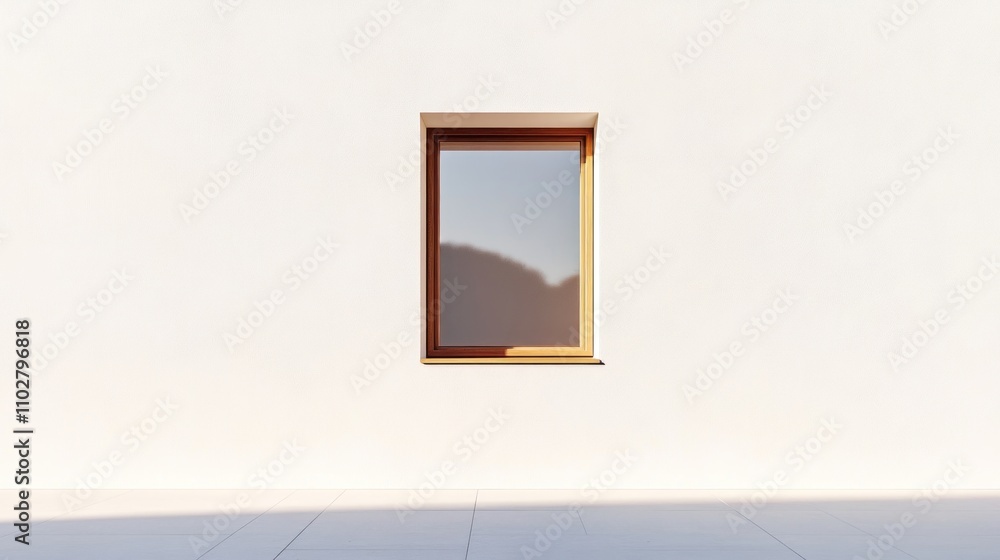 Poster a minimalist window set in a plain white wall, showcasing simplicity and tranquility.