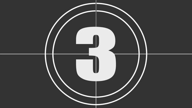 4K old-fashioned film countdown timer 3 to 1 seconds. Film leader countdown, old movie countdown film Reel