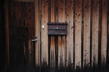 Japanese Wooden Wall with Door and Traditional Mailbox: Architectural Details