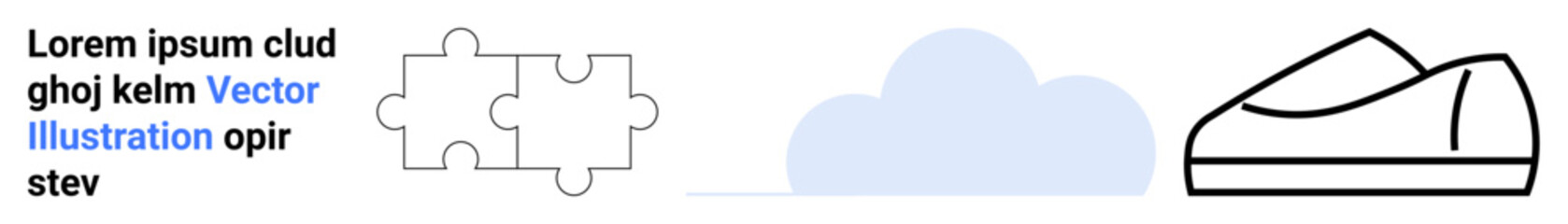 Jigsaw puzzle piece, cloud icon, shoe outline in minimalist style. Ideal for educational content, weather apps, fitness apps, problem-solving themes, cloud services, footwear design. Landing page