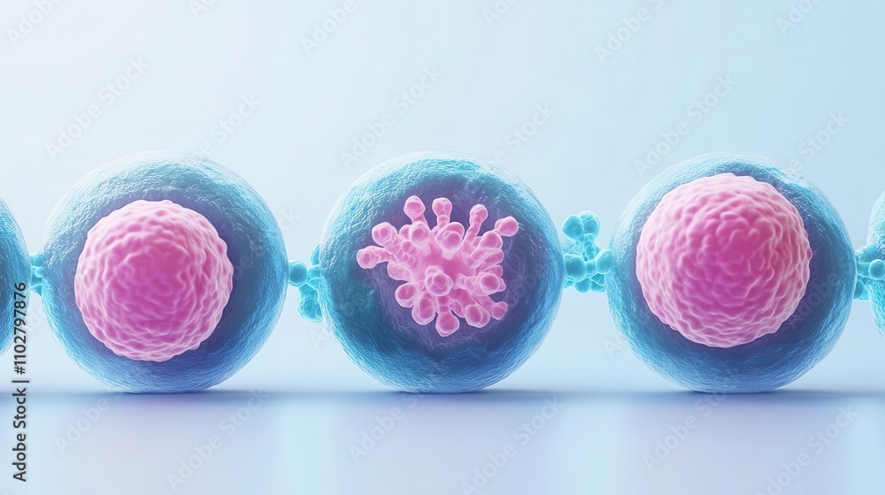 Poster a colorful illustration of cells, showcasing various cellular structures, emphasizing the intricate 